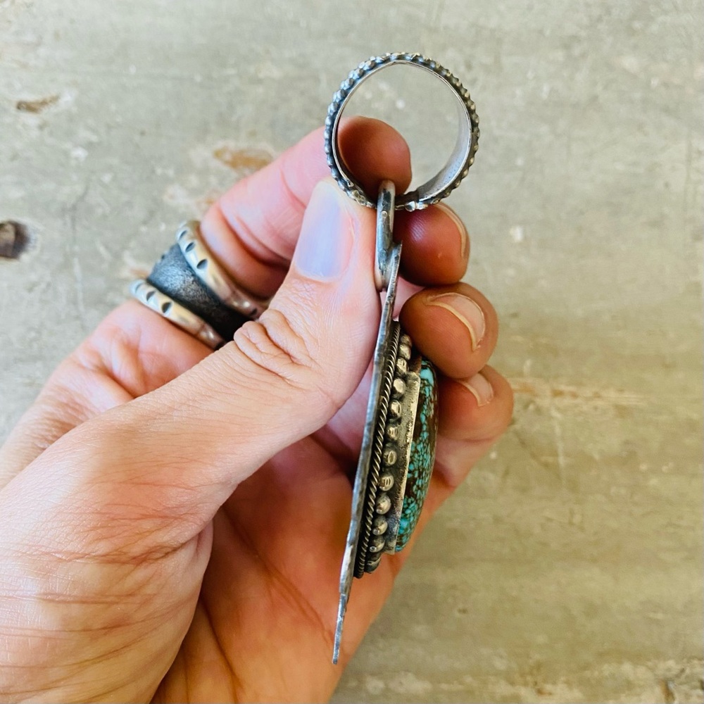 SOLD ♥️ Navajo ♥️ Dustin Francisco Sterling Silver & Kingman Turquoise Pendant - Picture 5 of 8